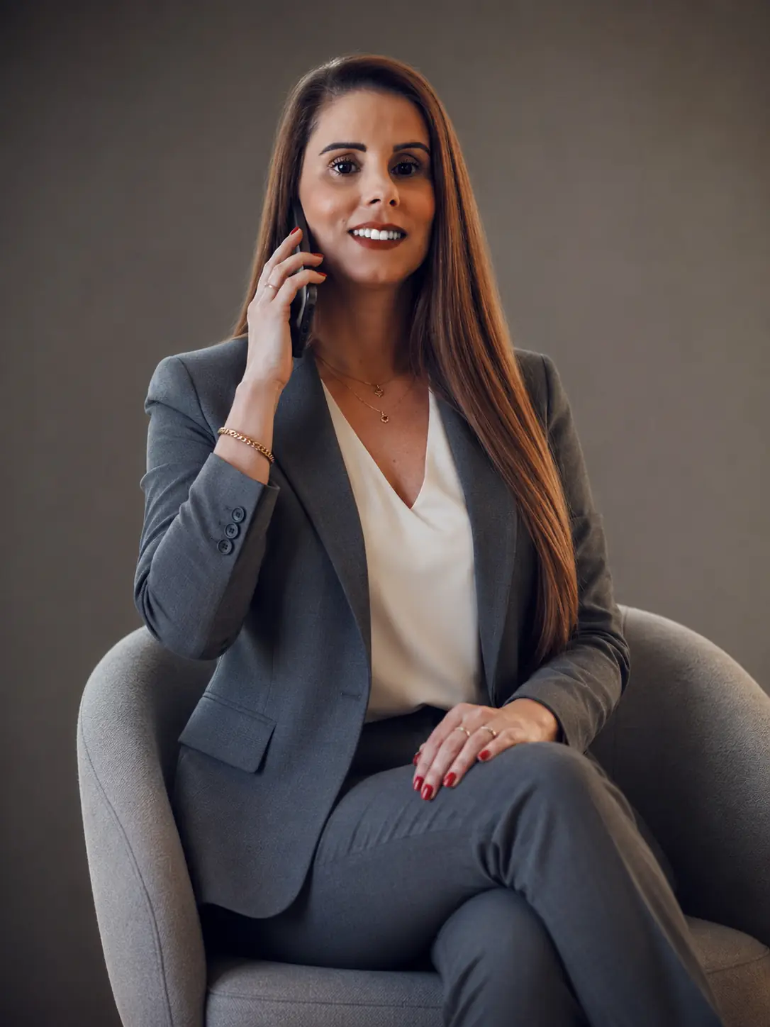 Sabrina Fumagalli Leães num espaço de atendimento